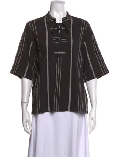 Pre-owned Xirena Striped Tie Neck Top In Brown