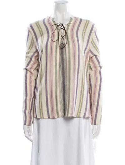Pre-owned Xirena Striped Tie Neck Top W/ Tags In Neutral
