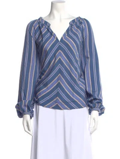 Pre-owned Xirena Striped V-neck Blouse In Blue