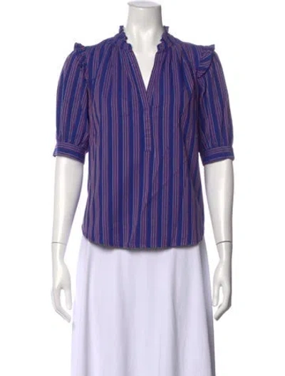 Pre-owned Xirena Striped V-neck Blouse In Blue