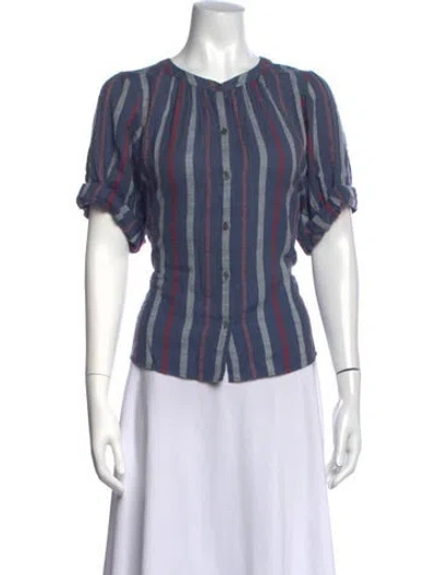 Pre-owned Xirena Striped V-neck Blouse In Blue