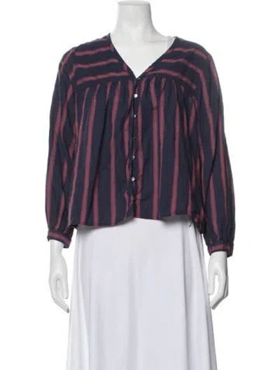 Pre-owned Xirena Striped V-neck Blouse In Blue