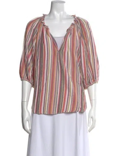 Pre-owned Xirena Striped V-neck Blouse In Neutral
