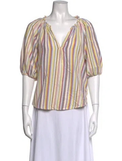 Pre-owned Xirena Striped V-neck Blouse In Neutrals