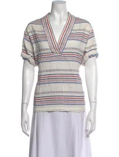 Pre-owned Xirena Striped V-neck Blouse In Neutrals