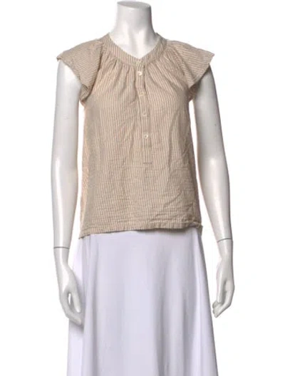 Pre-owned Xirena Striped V-neck Blouse In Neutrals