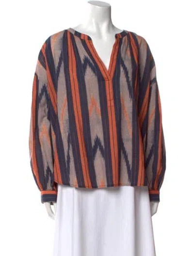 Pre-owned Xirena Striped V-neck Blouse In Orange