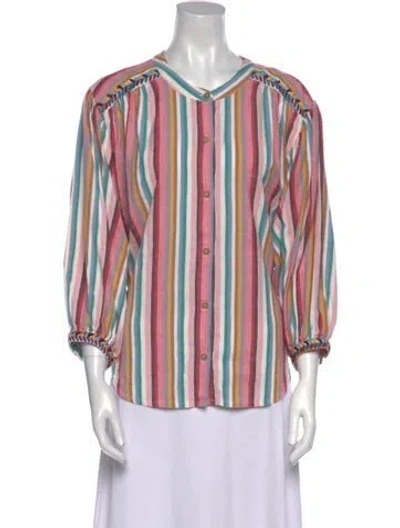 Pre-owned Xirena Striped V-neck Blouse In Pink