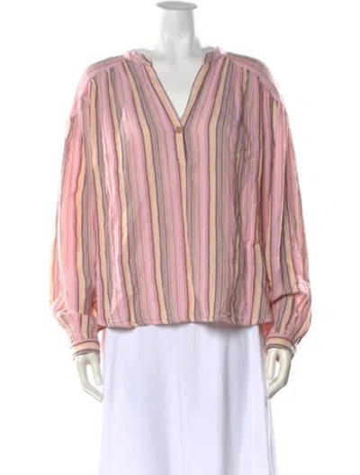 Pre-owned Xirena Striped V-neck Blouse In Pink