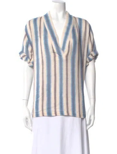 Pre-owned Xirena Striped V-neck Blouse W/ Tags In Blue