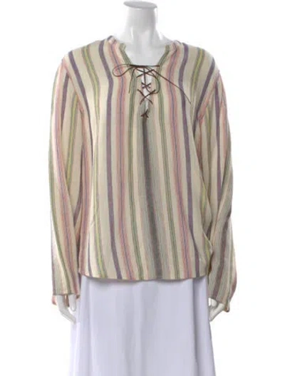 Pre-owned Xirena Striped V-neck Blouse W/ Tags In Neutral
