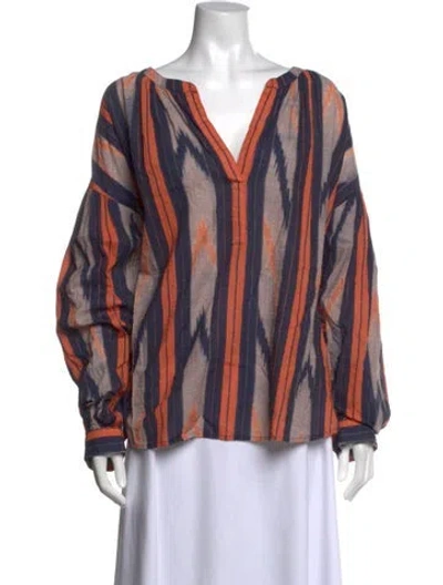 Pre-owned Xirena Striped V-neck Blouse W/ Tags In Orange