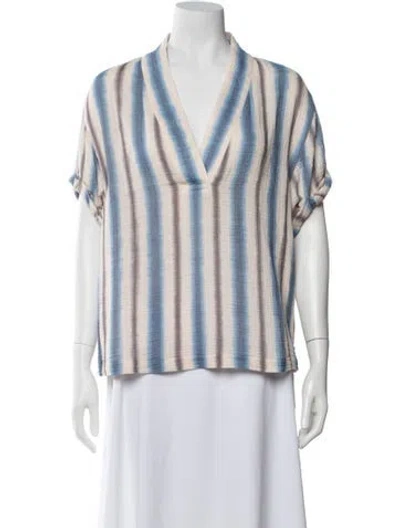 Pre-owned Xirena Striped V-neck Blouse W/ Tags In White