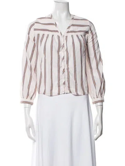 Pre-owned Xirena Striped V-neck Blouse In White