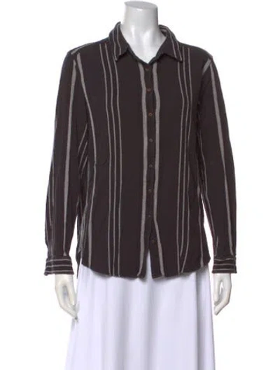Pre-owned Xirena Striped V-neck Button-up Top In Brown