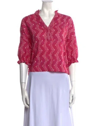 Pre-owned Xirena Striped V-neck Crop Top In Red