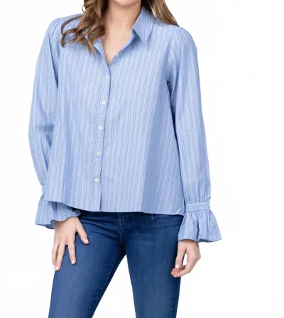 Xirena Sybil Shirt In Chambray Teal Stripe In Blue