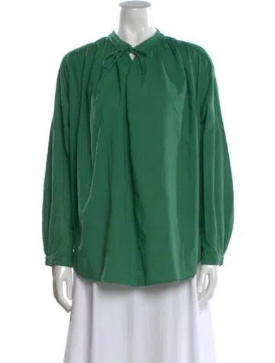 Pre-owned Xirena Tie Neck Long Sleeve Blouse In Green