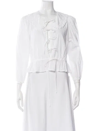 Pre-owned Xirena Tie Neck Long Sleeve Blouse In White