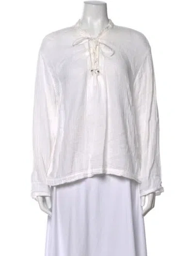 Pre-owned Xirena Tie Neck Long Sleeve Blouse In White