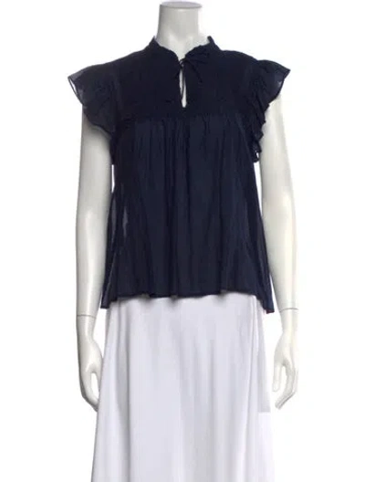 Pre-owned Xirena Tie Neck Short Sleeve Blouse In Black