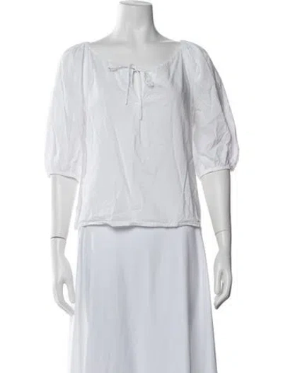 Pre-owned Xirena Tie Neck Three-quarter Sleeve Blouse In White