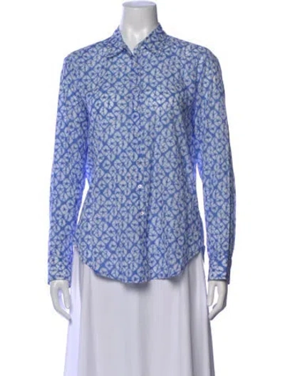 Pre-owned Xirena Tie-dye Print Long Sleeve Blouse In Blue