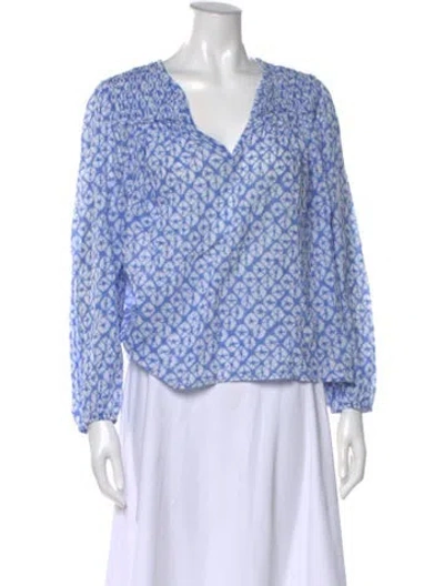 Pre-owned Xirena Tie-dye Print V-neck Blouse In Blue