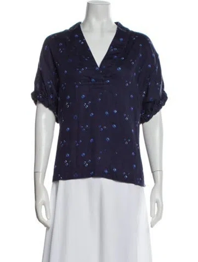 Pre-owned Xirena Tie-dye Print V-neck Blouse In Blue