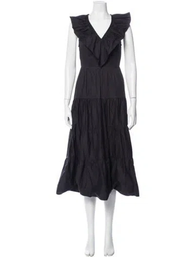 Pre-owned Xirena V-neck Long Dress In Black