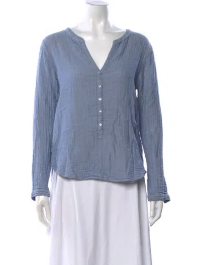 Pre-owned Xirena V-neck Long Sleeve Blouse In Blue