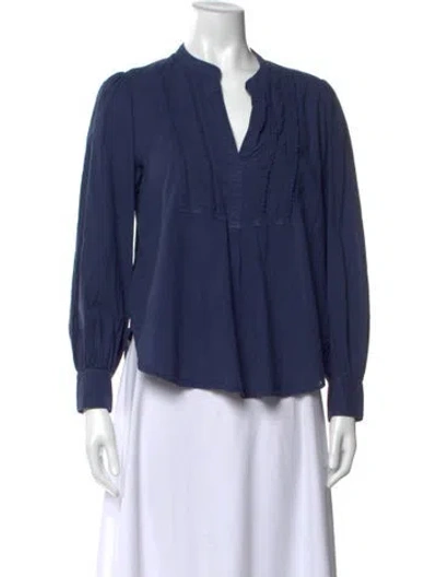 Pre-owned Xirena V-neck Long Sleeve Blouse In Blue