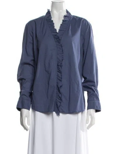 Pre-owned Xirena V-neck Long Sleeve Blouse In Blue