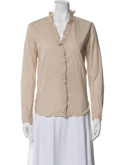 Pre-owned Xirena V-neck Long Sleeve Blouse In Brown