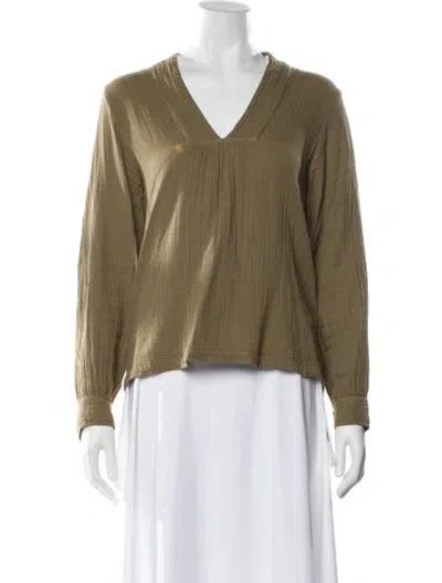 Pre-owned Xirena V-neck Long Sleeve Blouse In Green