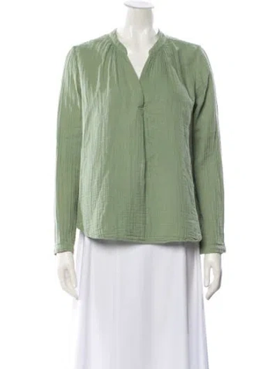 Pre-owned Xirena V-neck Long Sleeve Blouse In Green