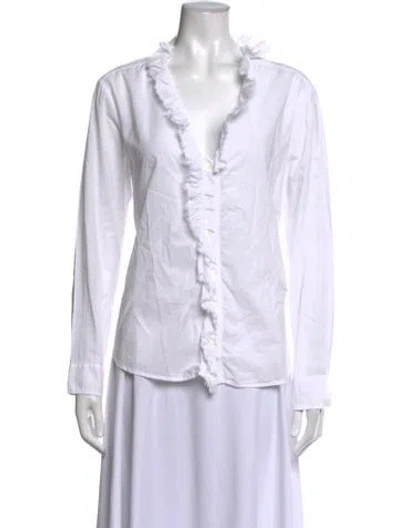Pre-owned Xirena V-neck Long Sleeve Blouse In Neutrals/white