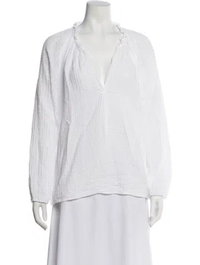 Pre-owned Xirena V-neck Long Sleeve Blouse In White