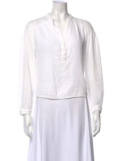 Pre-owned Xirena V-neck Long Sleeve Blouse In White