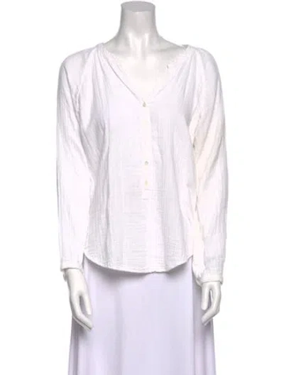 Pre-owned Xirena V-neck Long Sleeve Button-up Top In White