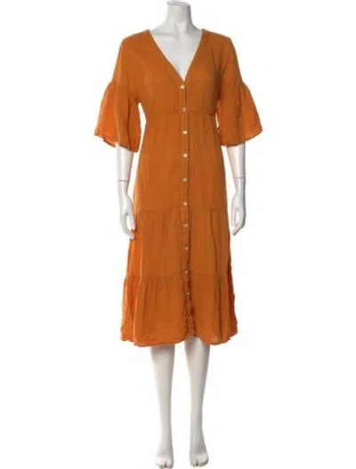 Pre-owned Xirena V-neck Midi Length Dress In Orange