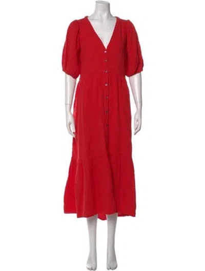Pre-owned Xirena V-neck Midi Length Dress In Red