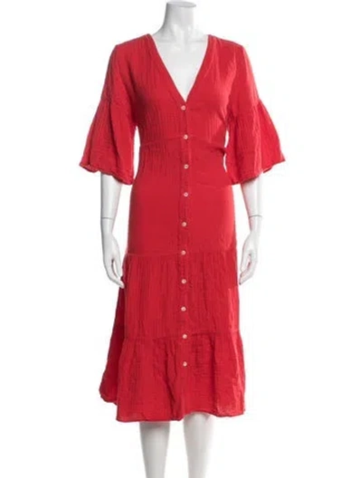 Pre-owned Xirena V-neck Midi Length Dress In Red
