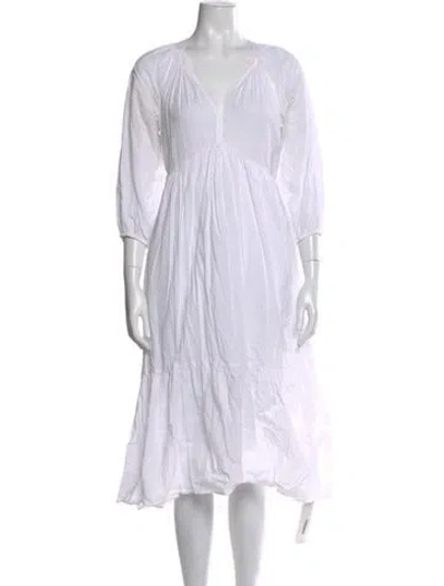 Pre-owned Xirena V-neck Midi Length Dress In White