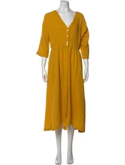 Pre-owned Xirena V-neck Midi Length Dress In Yellow