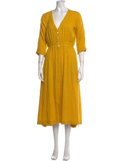 Pre-owned Xirena V-neck Midi Length Dress In Yellow
