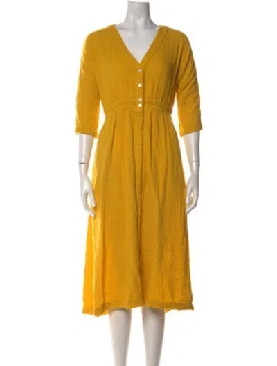 Pre-owned Xirena V-neck Midi Length Dress In Yellow