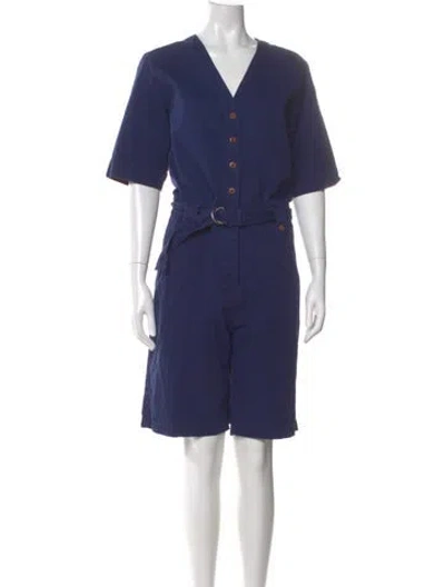 Pre-owned Xirena V-neck Romper In Blue