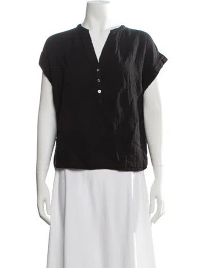 Pre-owned Xirena V-neck Short Sleeve Blouse In Black