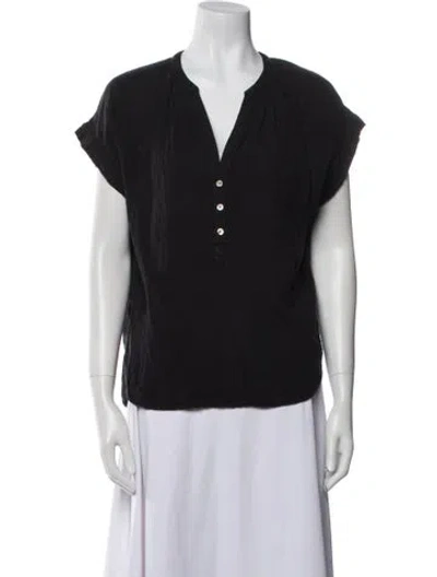 Pre-owned Xirena V-neck Short Sleeve Blouse In Black
